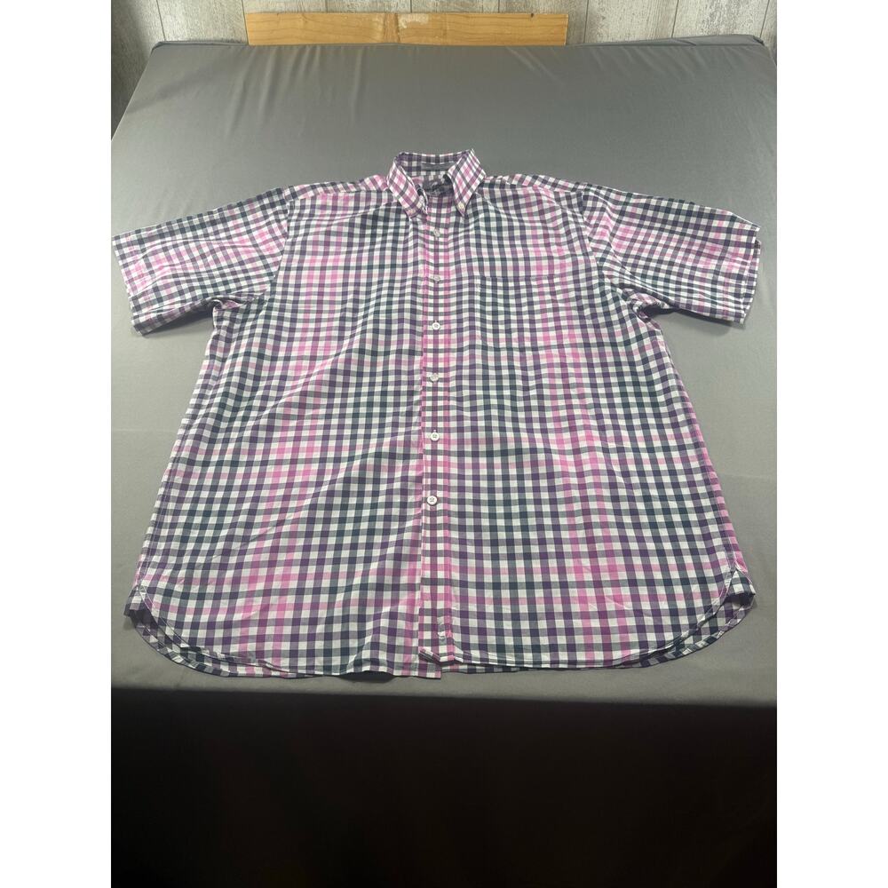 Daniel Cremieux Men’s L Short Sleeve Button Down Shirt Plaid Pink Purple Black